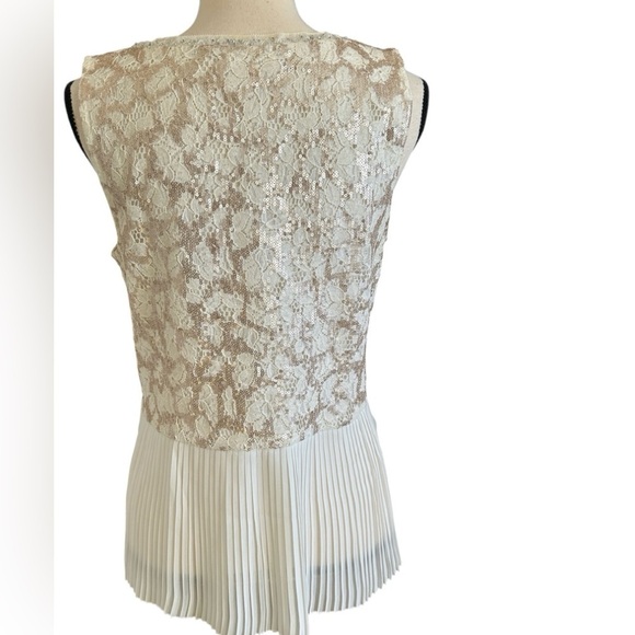 Anthropologie Top Meadow Rue Glimmer Lace Pleat Back Sequin Sleeveless Tank Med - Picture 2 of 16